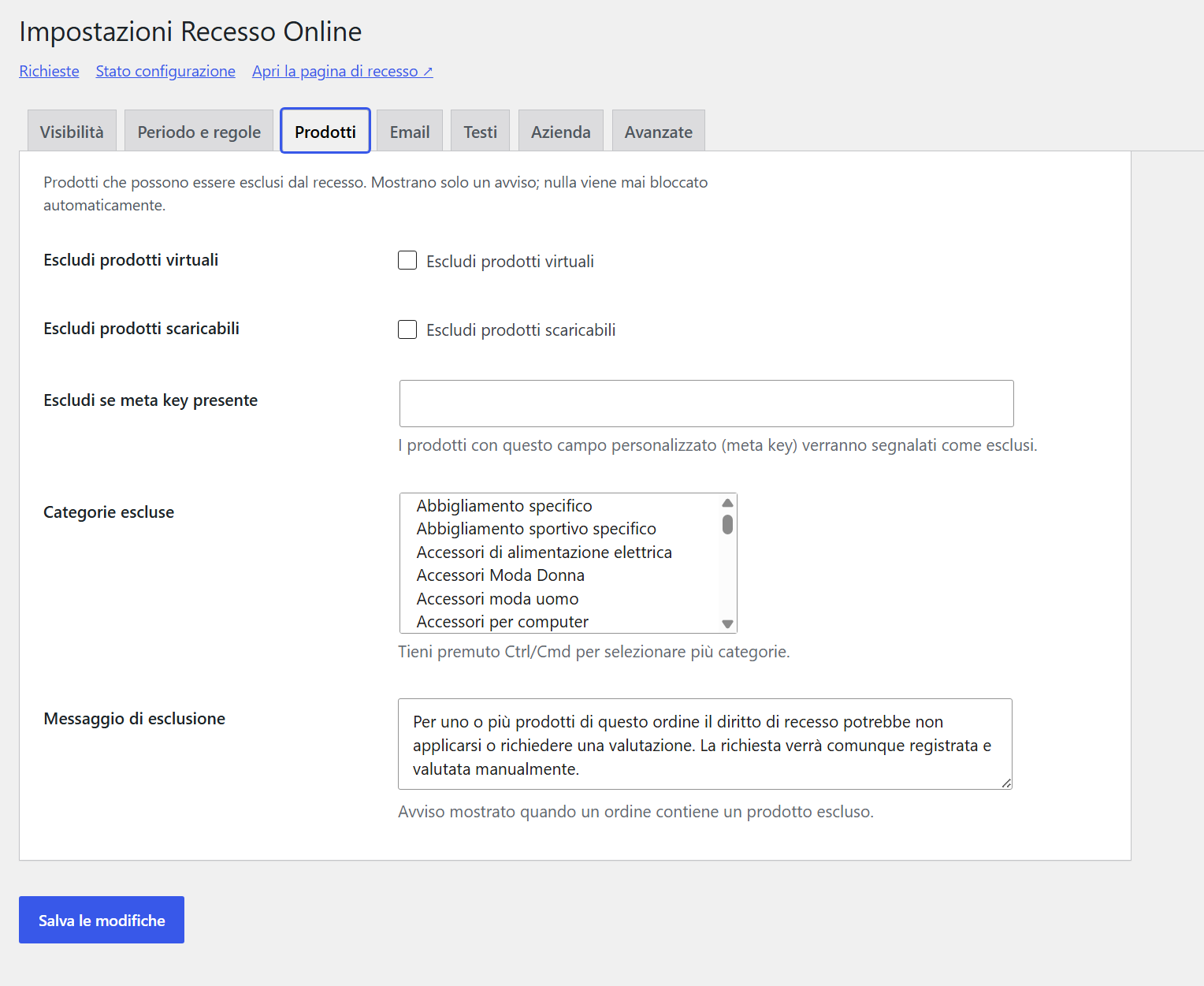 Product and category exclusions.