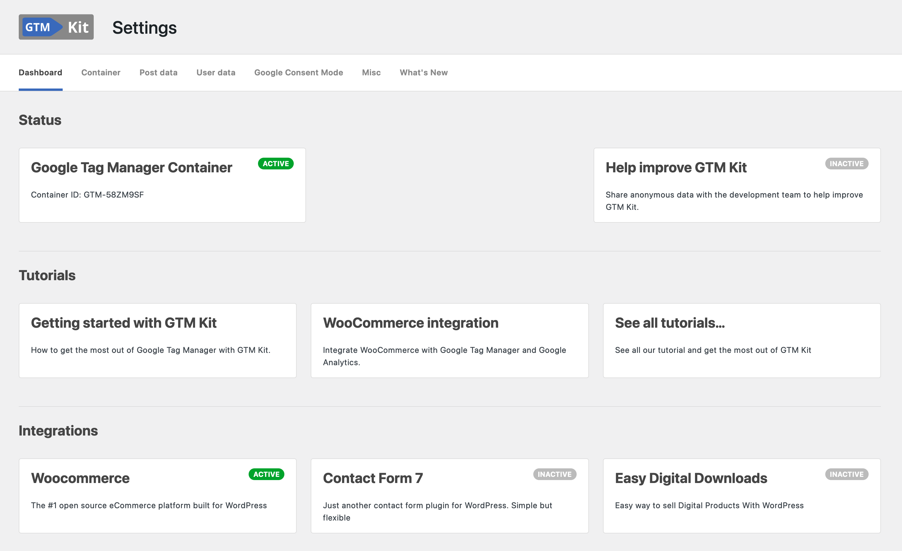 GTM Kit Dashboard