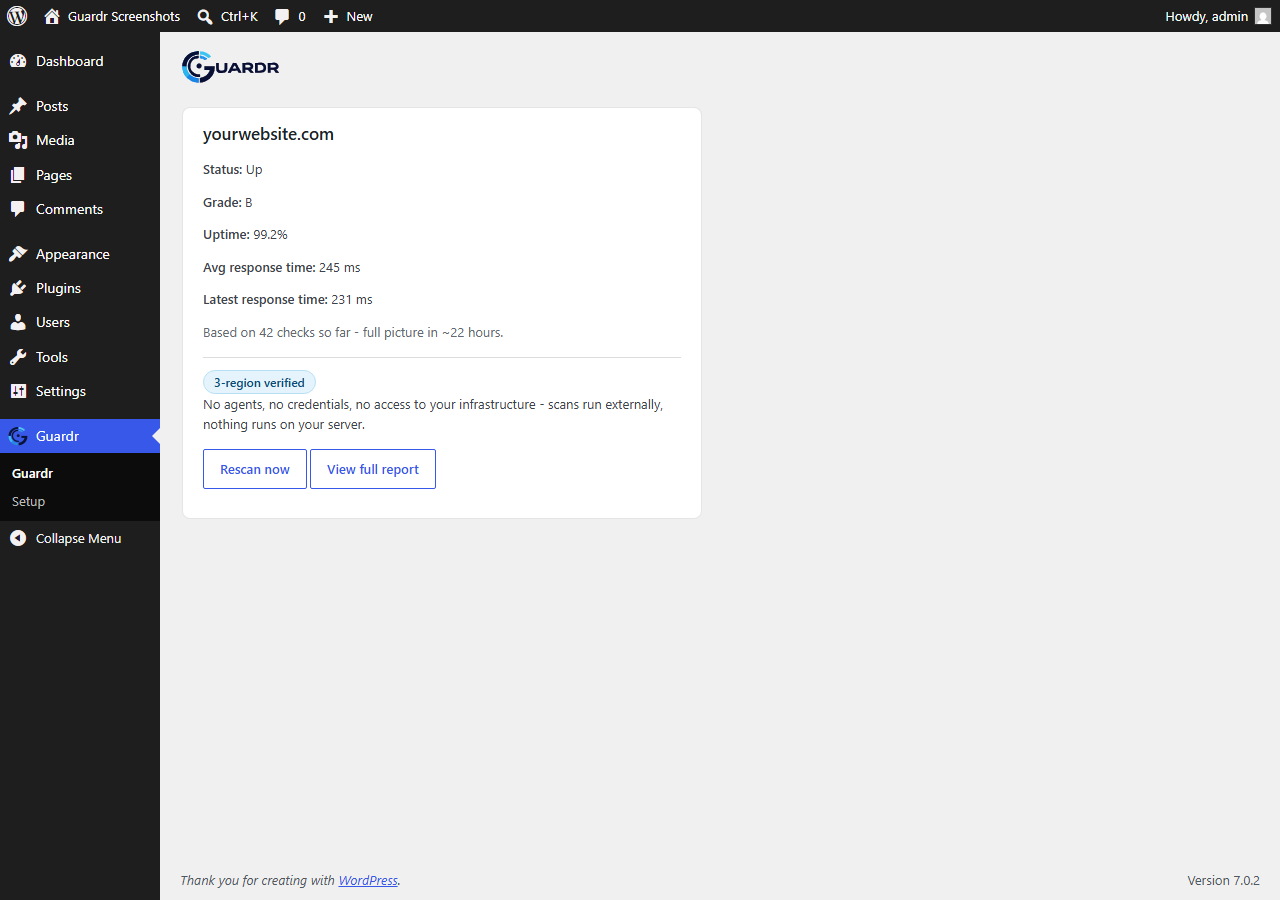 The Guardr widget showing a scan in progress after the rescan action is triggered.