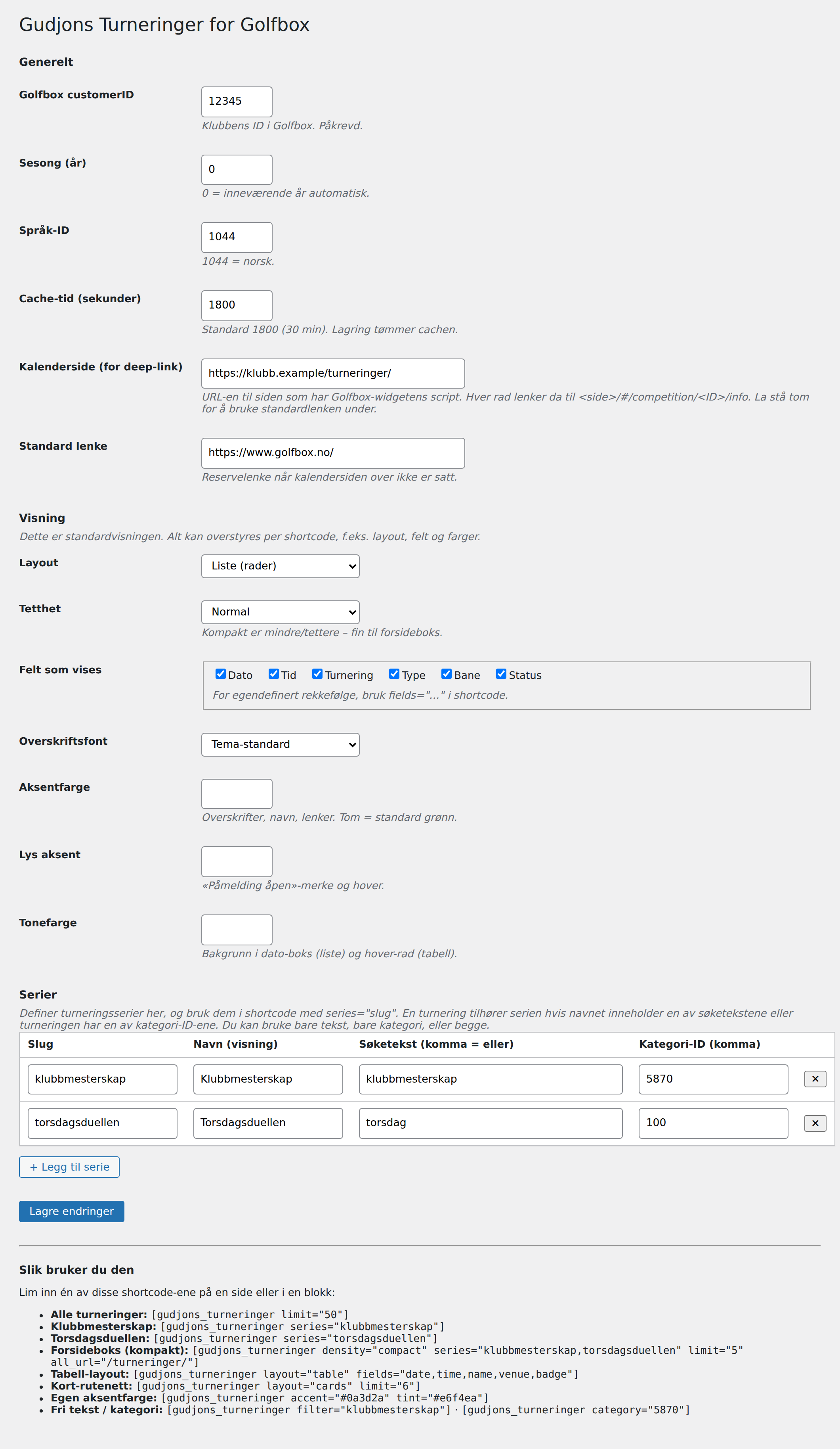 The settings page with display, color and series options.