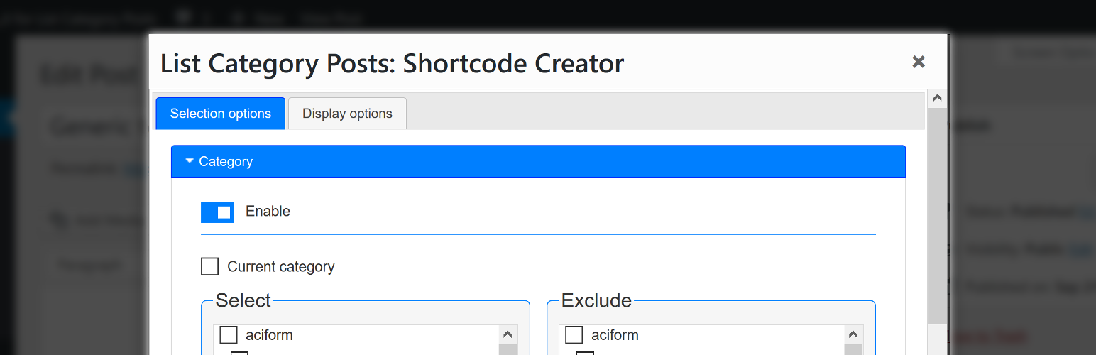 WordPress 外掛 GUI for List Category Posts 的封面圖片。