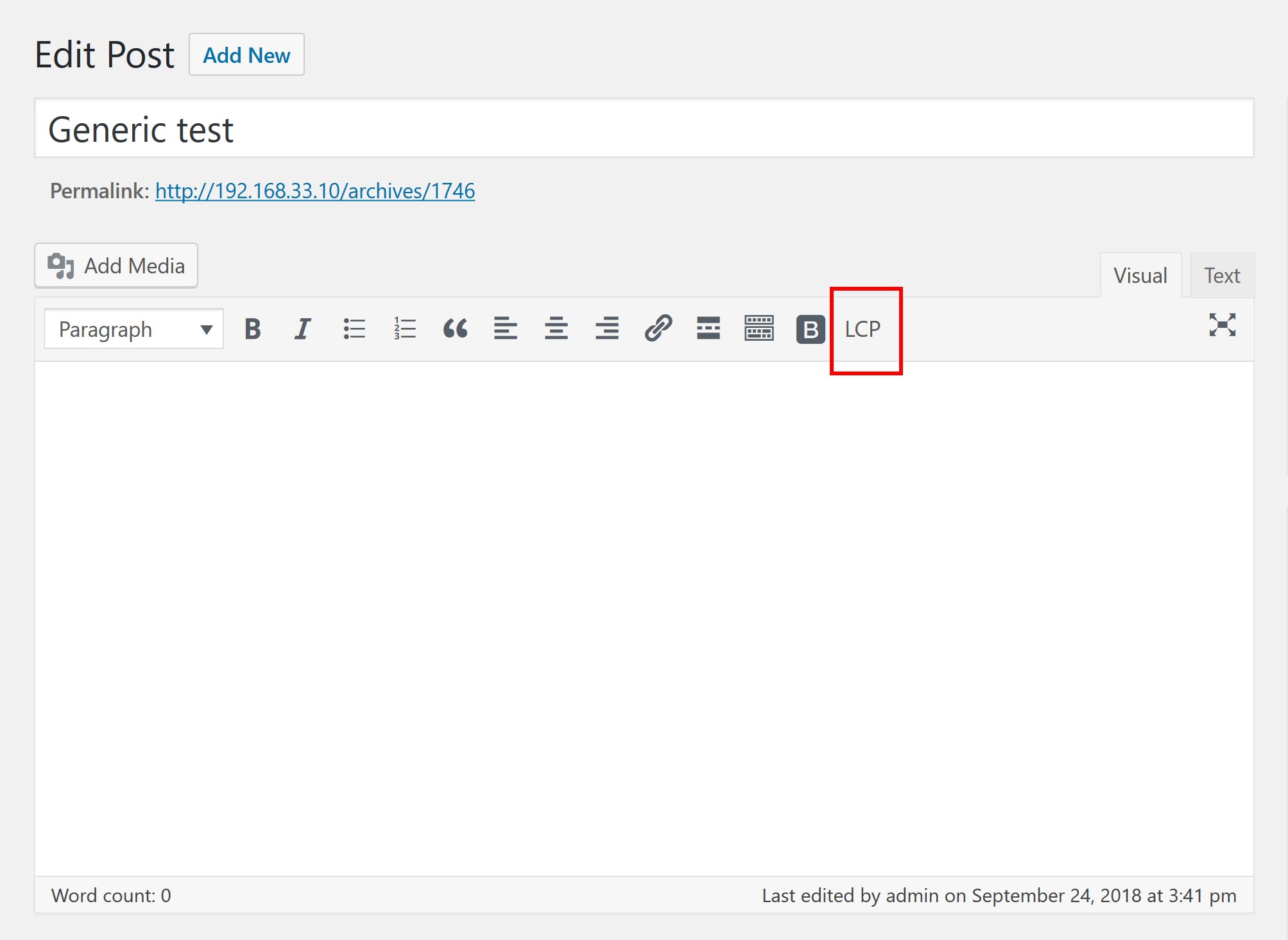 The 'LCP' button in WordPress editor. Works in text widgets, too.
