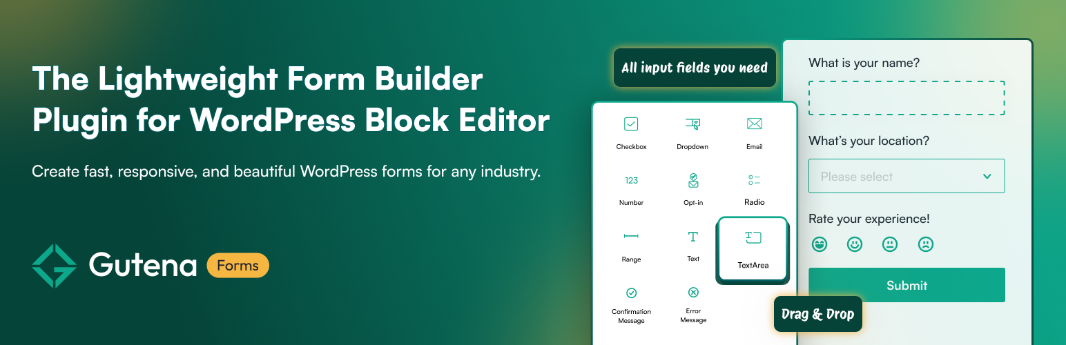 Gutena Forms – Contact Form, Survey Form, Feedback Form, Booking Form, and Custom Form Builder
