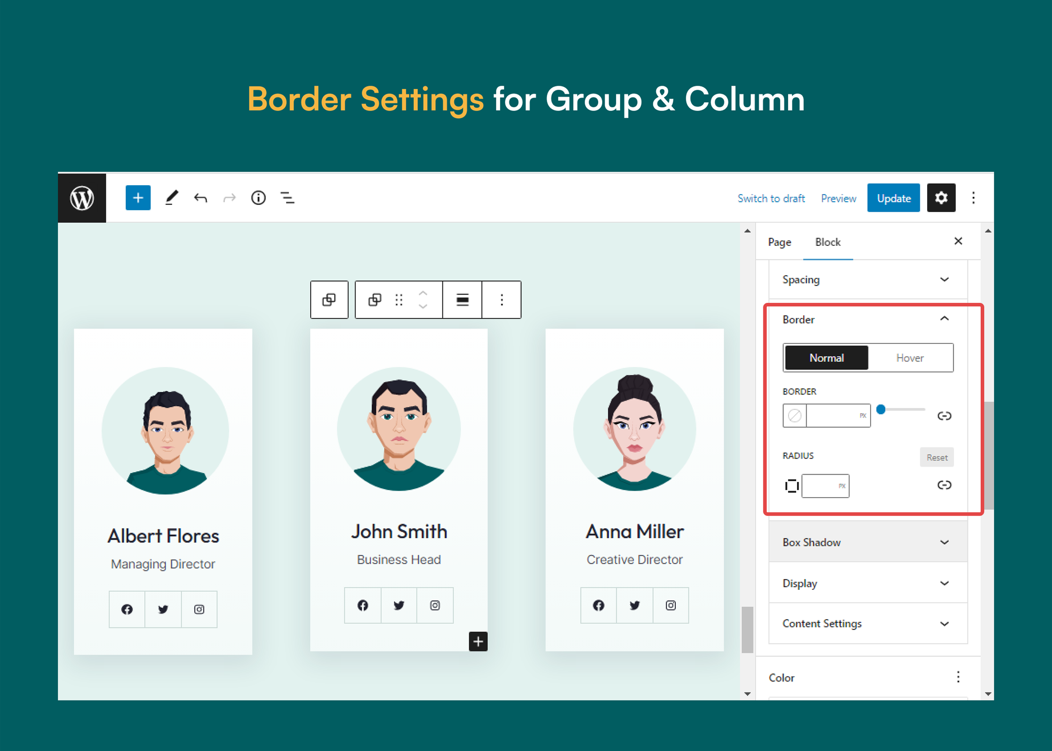 Border Settings for Group &amp; Column