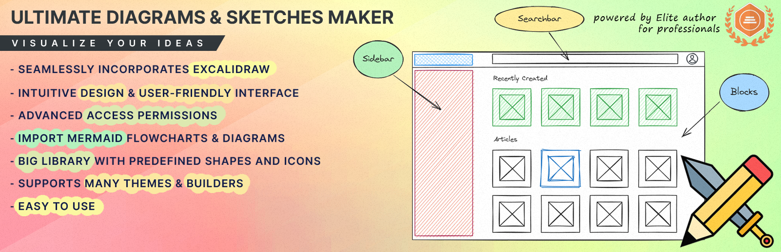 WordPress 外掛 GutenDraw – Visualize Ideas with Excalidraw 的封面圖片。