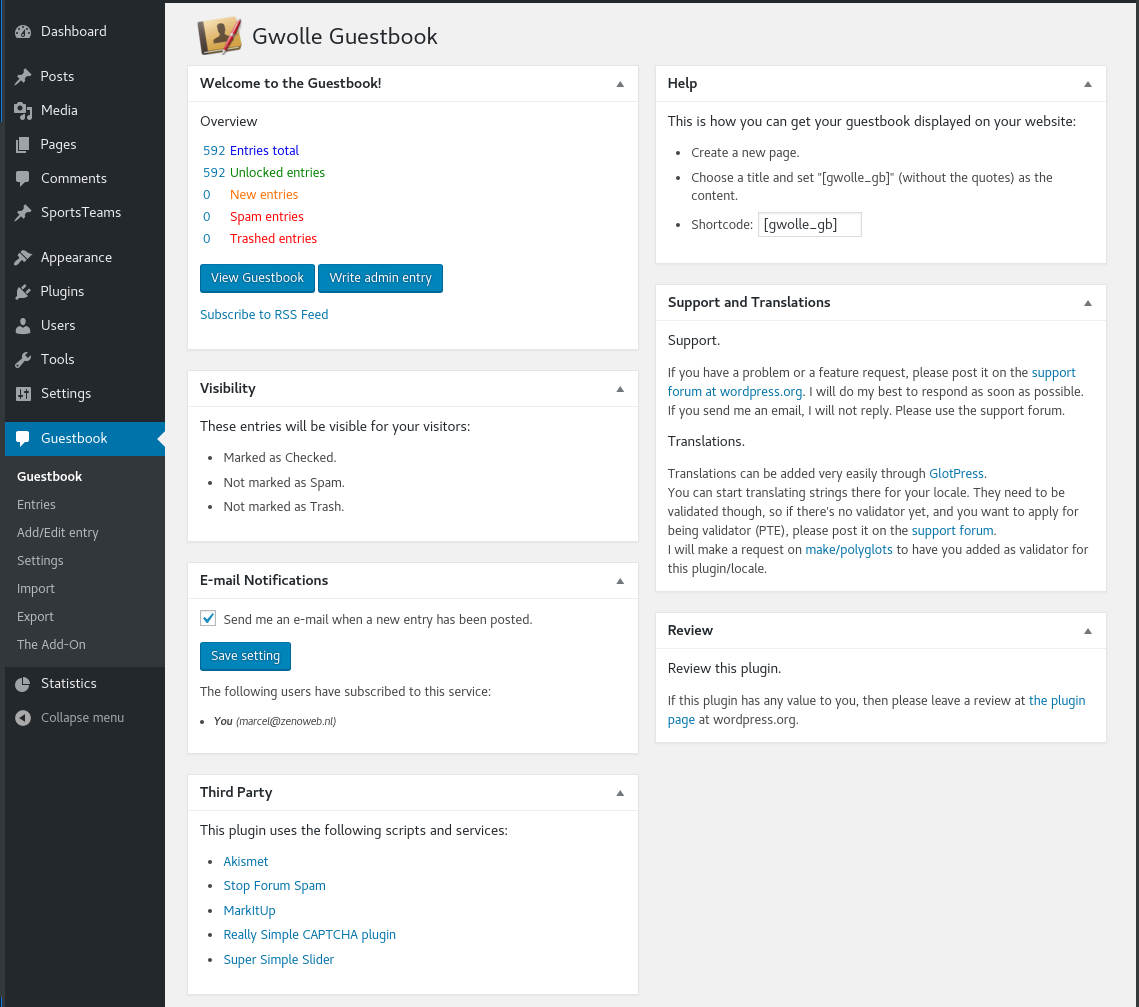 Main Admin Page with the overview panel, so that you easily can see what's the overall status.