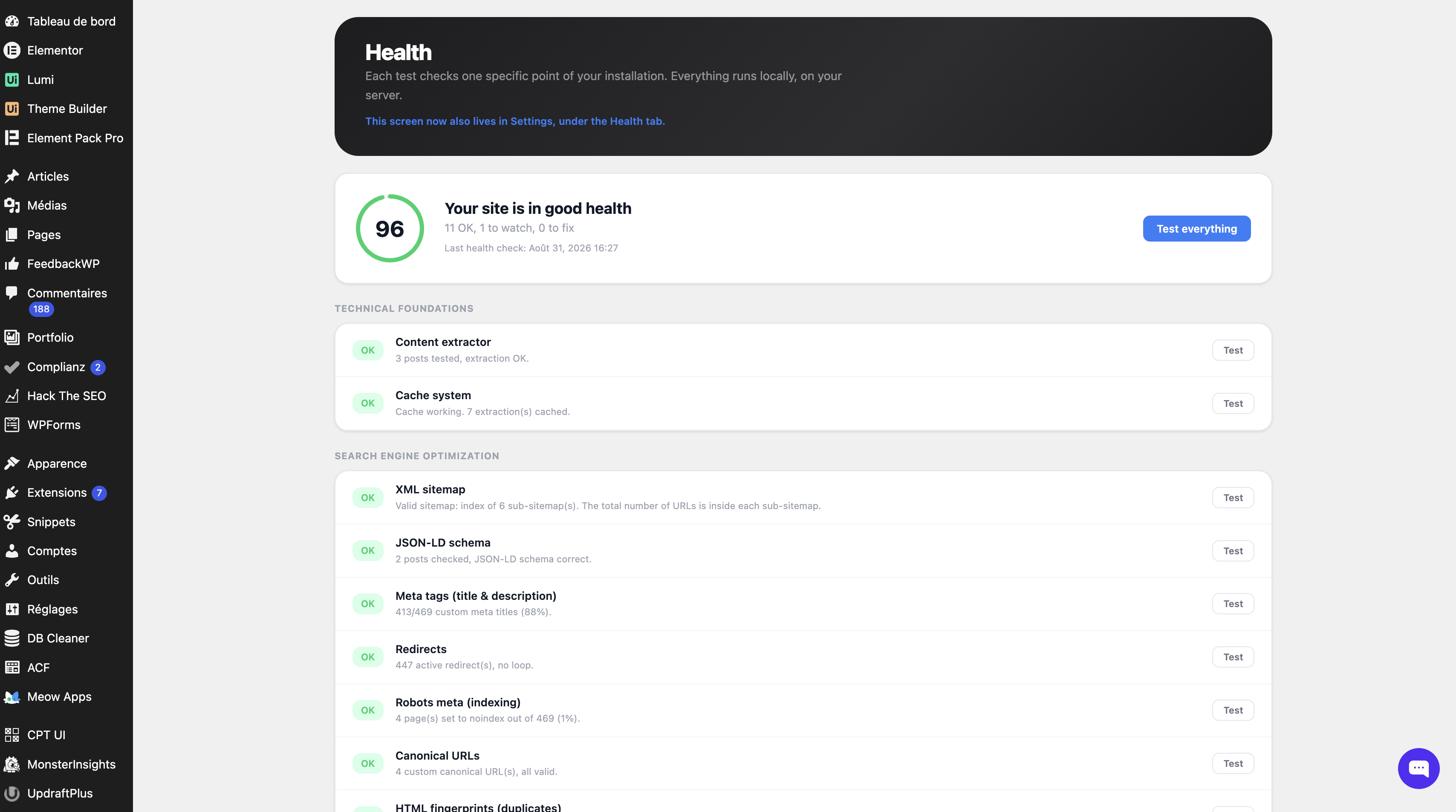 Health check: sitemap, schema and canonical verified against your rendered HTML.