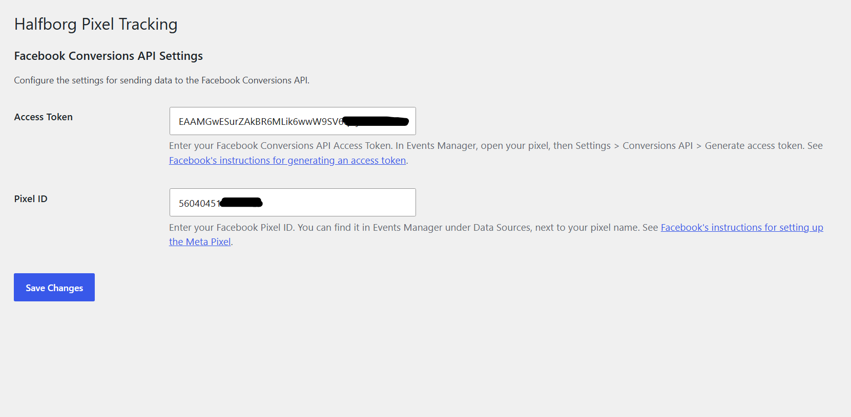 Settings page