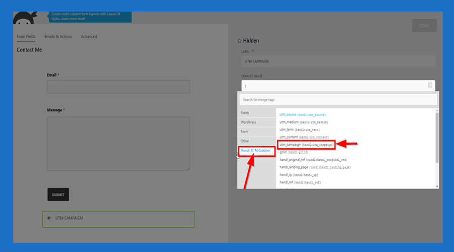 Ninja Forms — HandL UTM Grabber merge tags