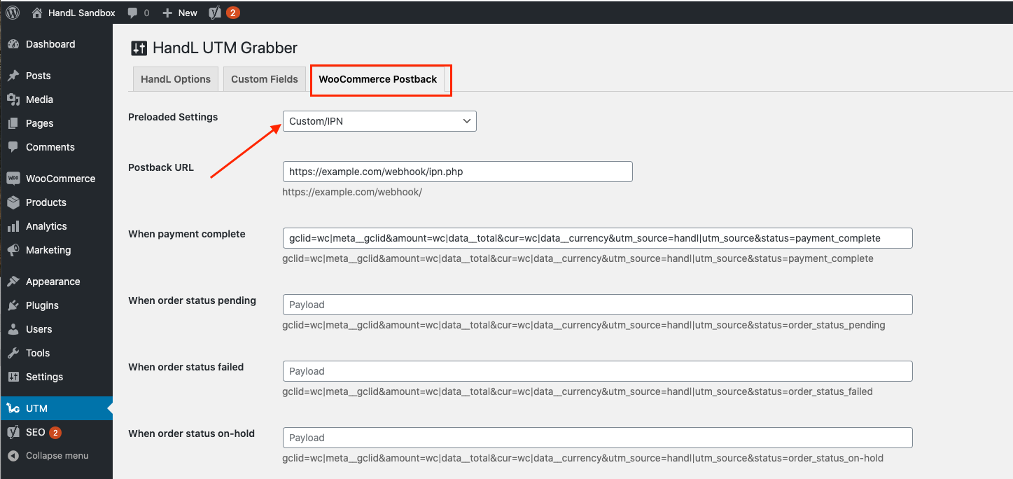 WooCommerce Postback / IPN — send order attribution to a webhook