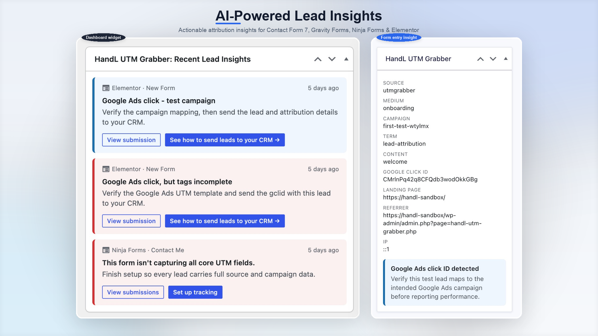 AI-Powered Lead Insights — dashboard widget and form entry insights for Contact Form 7, Gravity Forms, Ninja Forms & Elementor