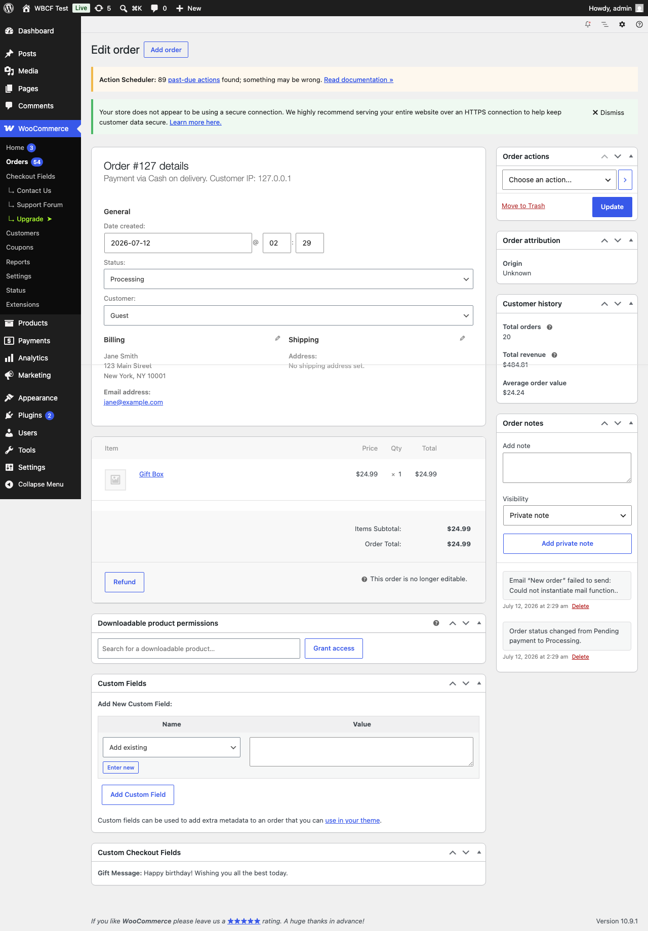 Field value shown in the admin order view