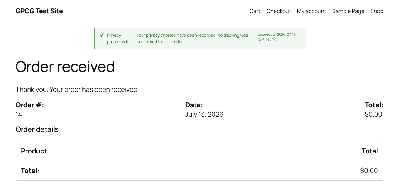 WooCommerce thank-you page opt-out confirmation notice
