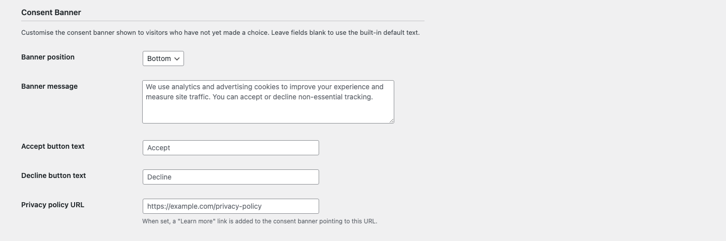 Plugin settings page - consent banner customization