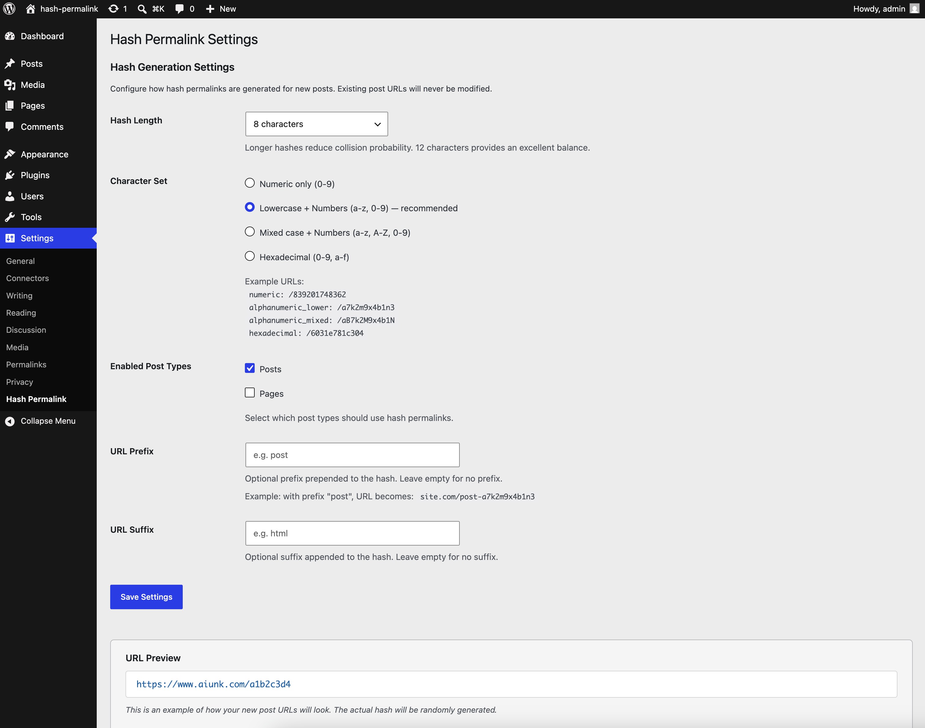 The plugin settings page.