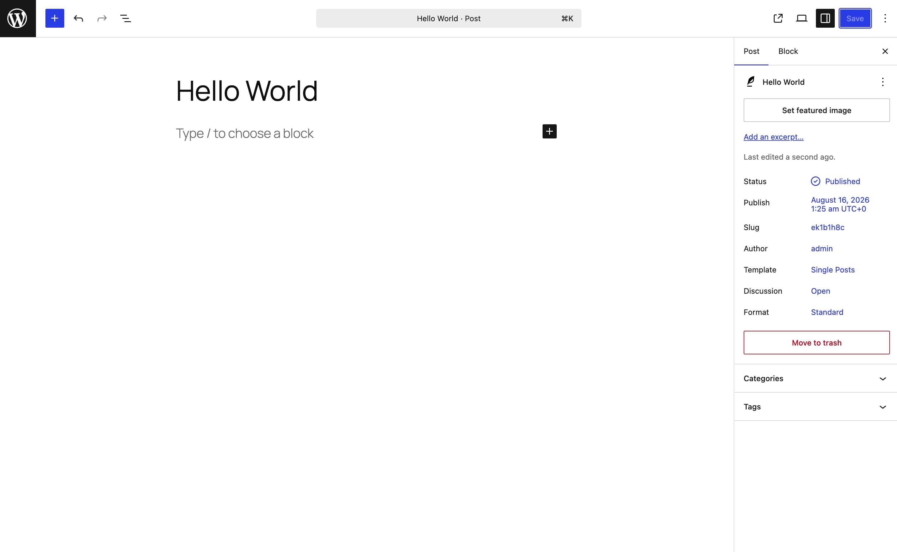 A newly generated hash permalink when editing a post.