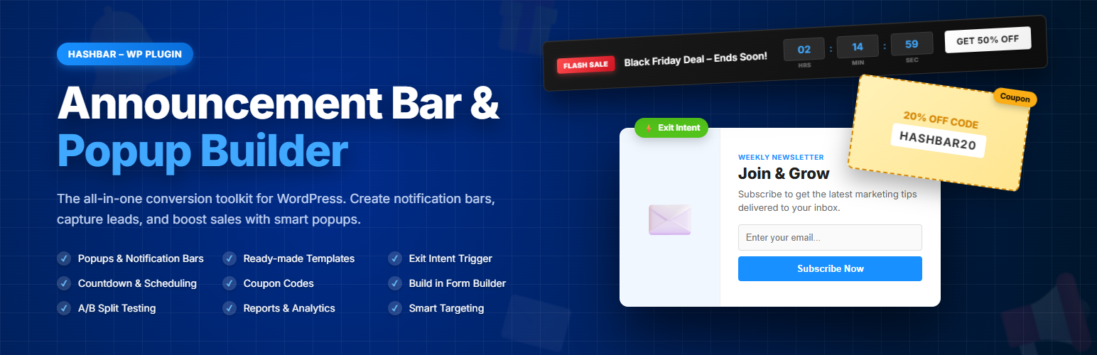 HashBar – Announcement, Notification Bar & Popup Campaign