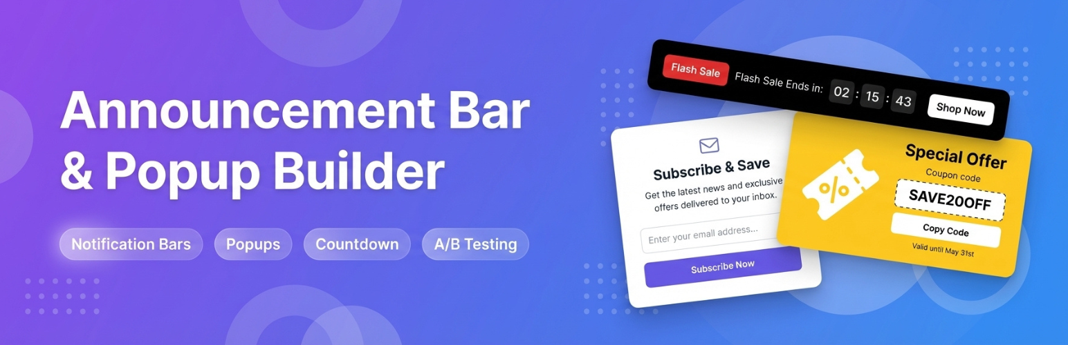 WordPress 外掛 HashBar – Announcement, Notification Bar & Popup Campaign 的封面圖片