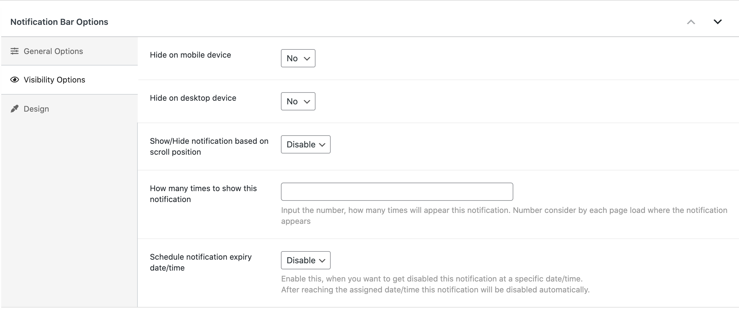 Customization Visibility Options