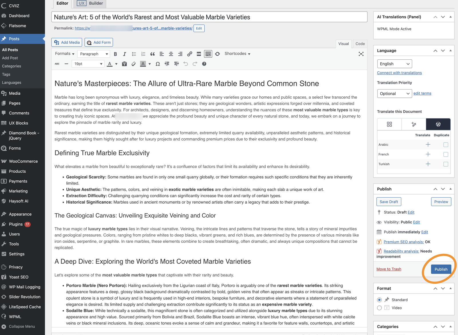 A generated, SEO-ready article saved as a draft