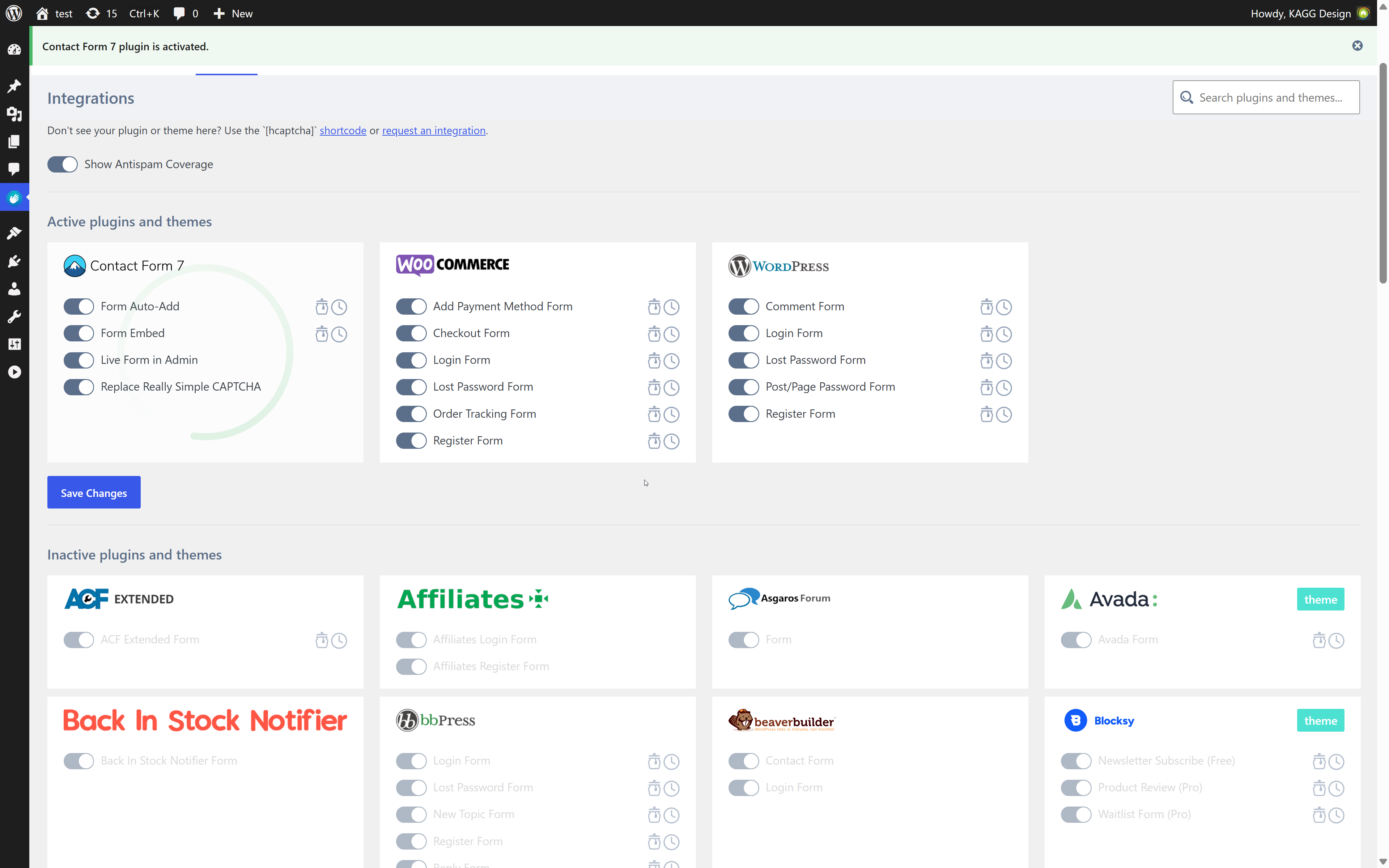 Activating plugin from the Integrations' settings page.