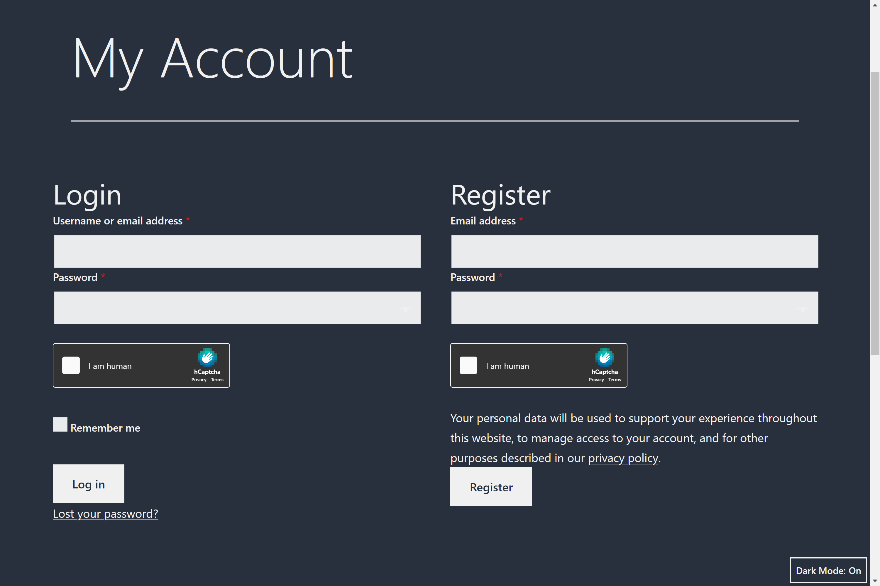 WooCommerce Login/Register page.