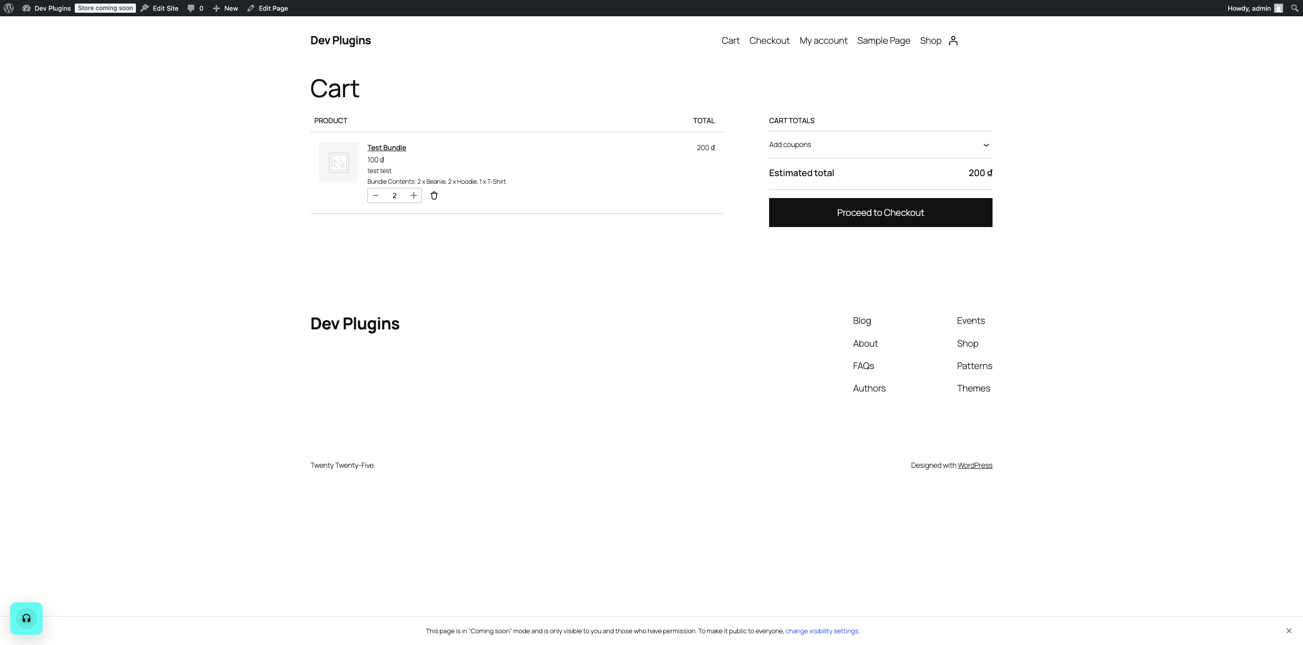 The Cart page showing the exact bundle breakdown attached to the line item.