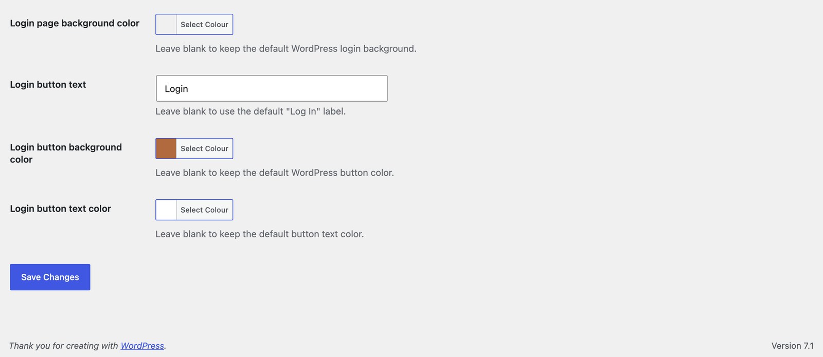 Customized WordPress login page with branded logo, background, and button text.