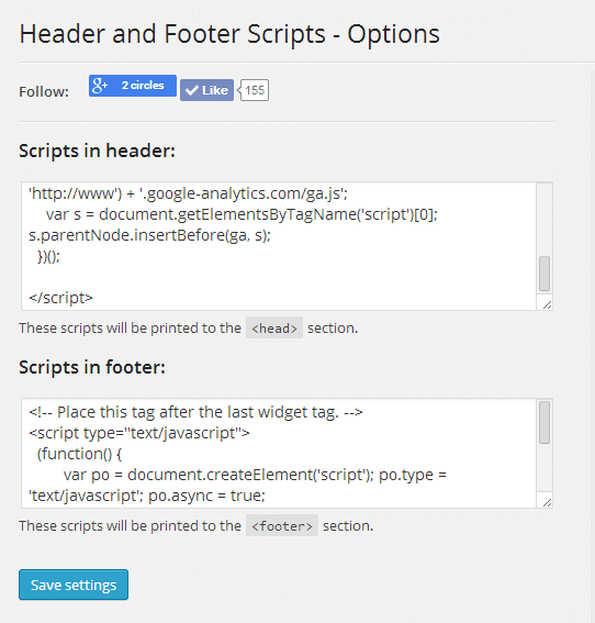 Access this page from <code>Dashboard --> Settings --> Header and Footer Scripts</code>