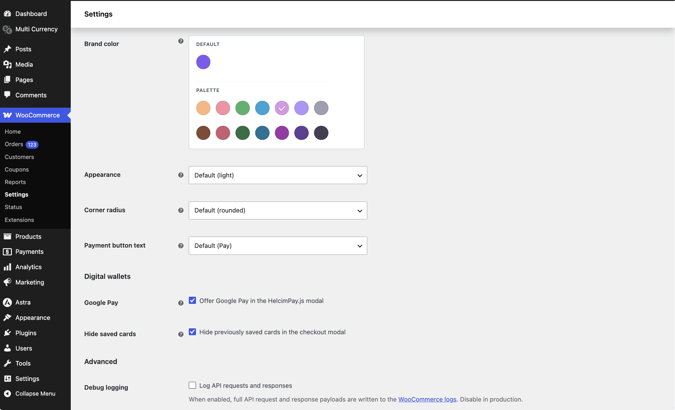 Helcim Commerce for WooCommerce - Configuration page #3