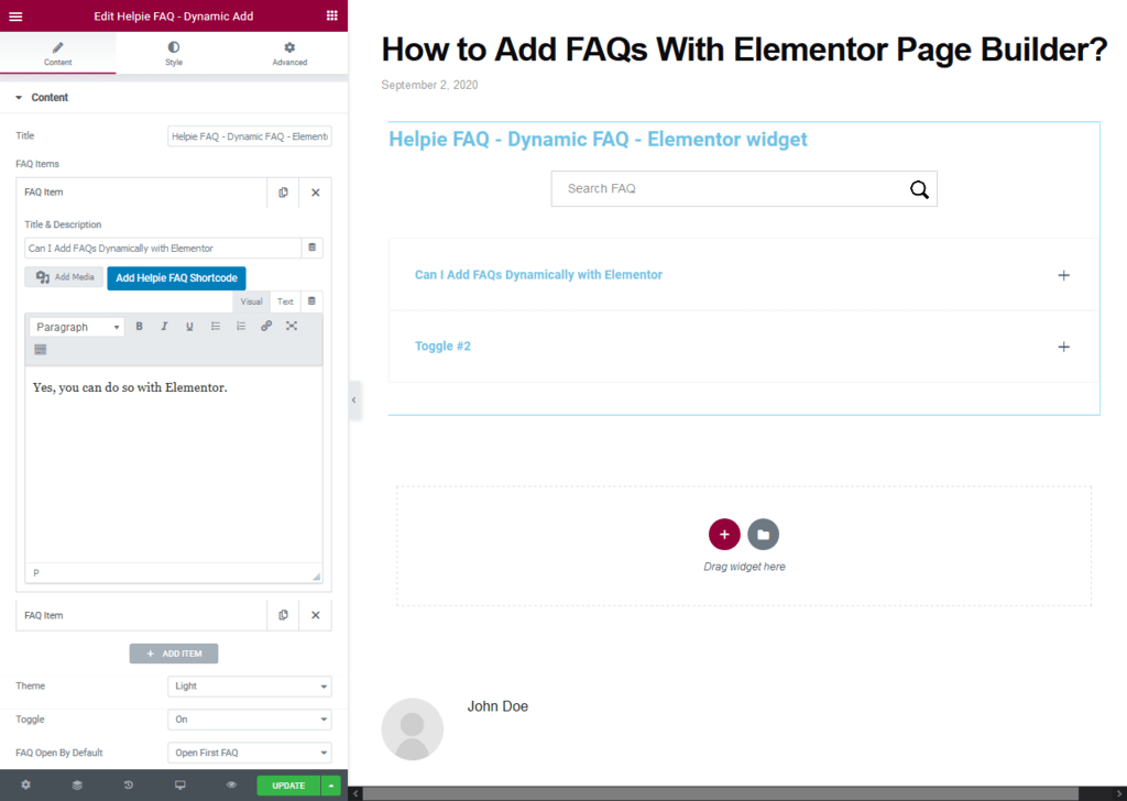 Elementor Integration - Add FAQs with Dynamic FAQ widget in Elementor page builder