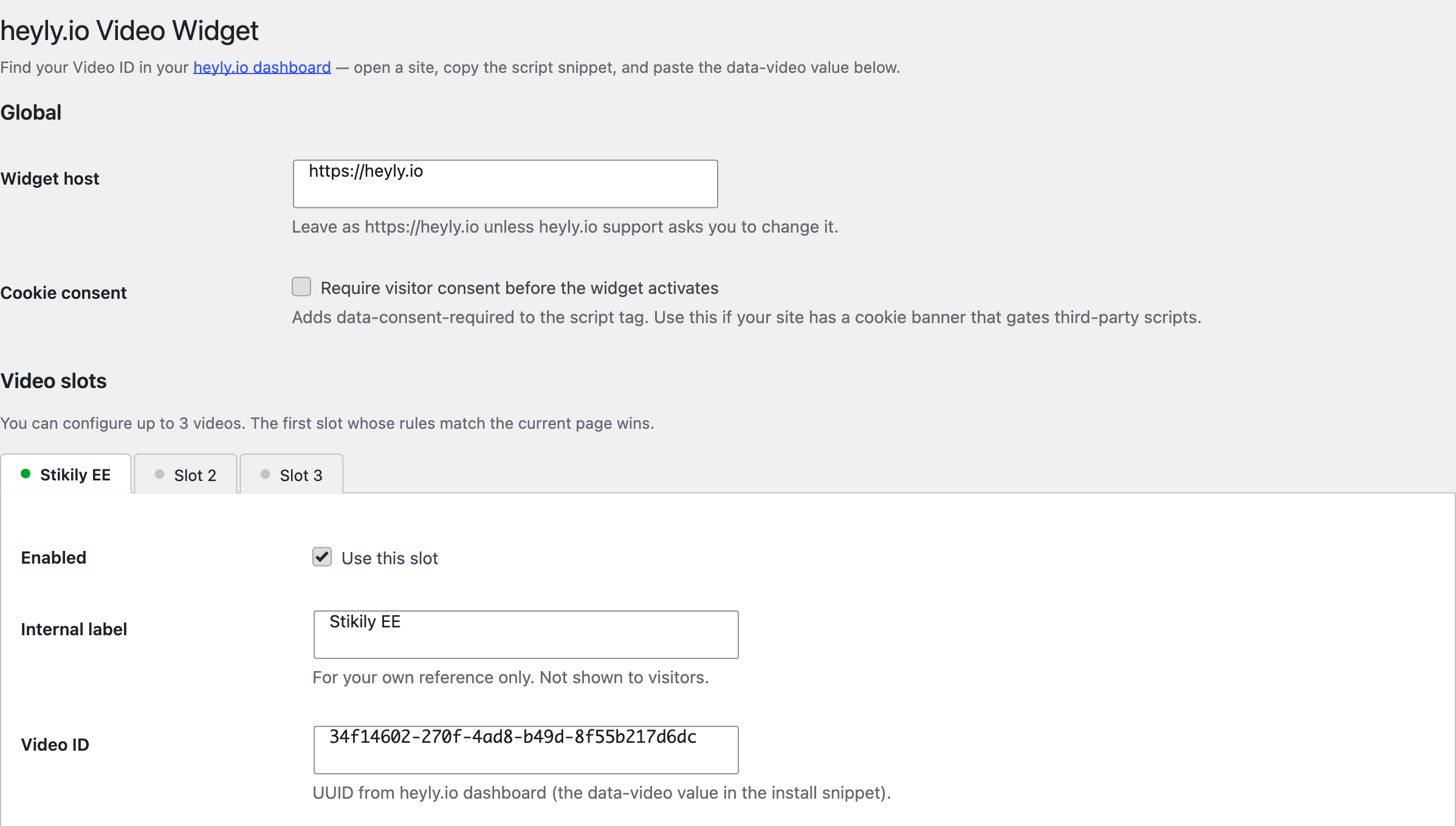 Global settings + slot 1 configuration.