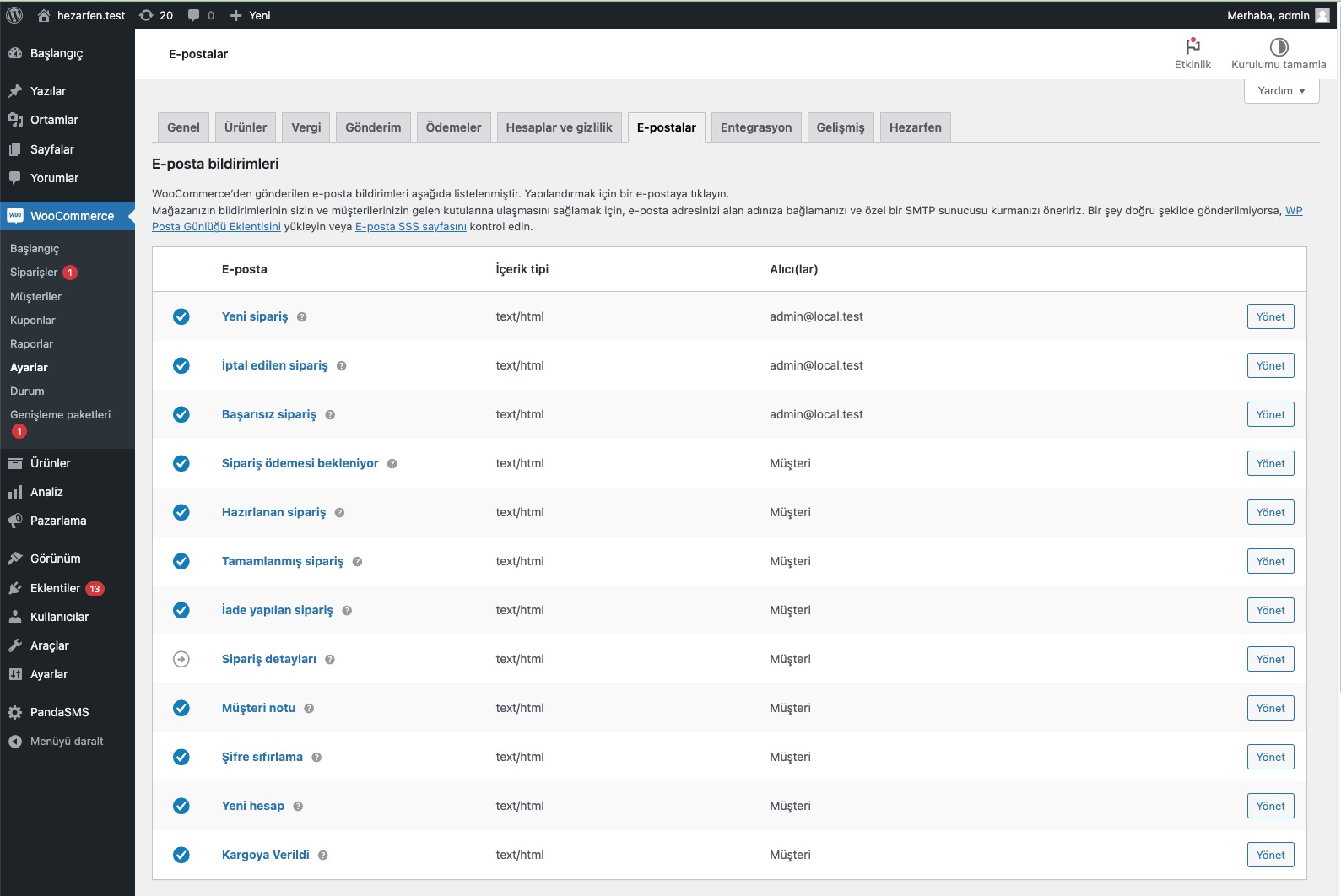 Müşteriye gönderilen kargoya verildi e-postasının yönetimi