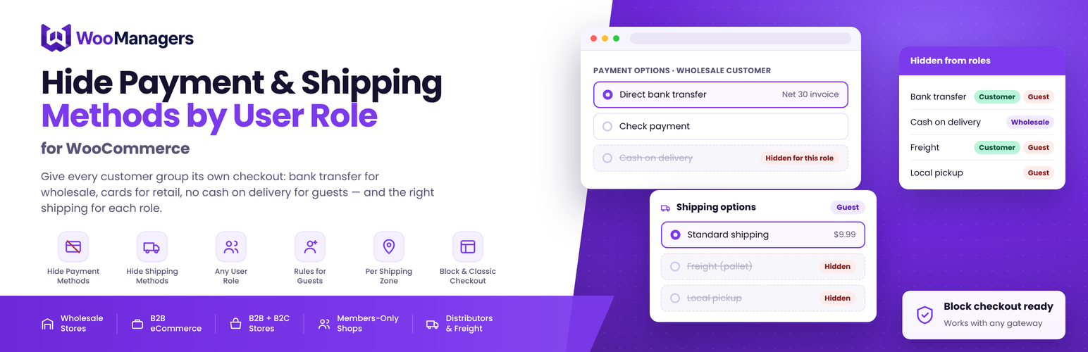 WordPress 外掛 WMGRs Hide Payment & Shipping Methods by User Role for WooCommerce 的封面圖片