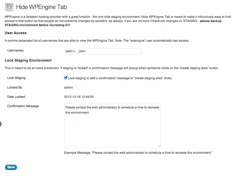 Settings page