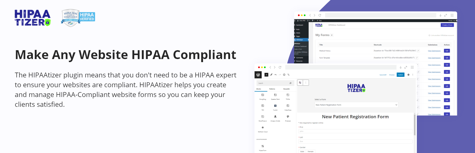 WordPress 外掛 HIPAA Compliant Forms with Drag’n’Drop HIPAA Form Builder. Sign HIPAA documents 的封面圖片。