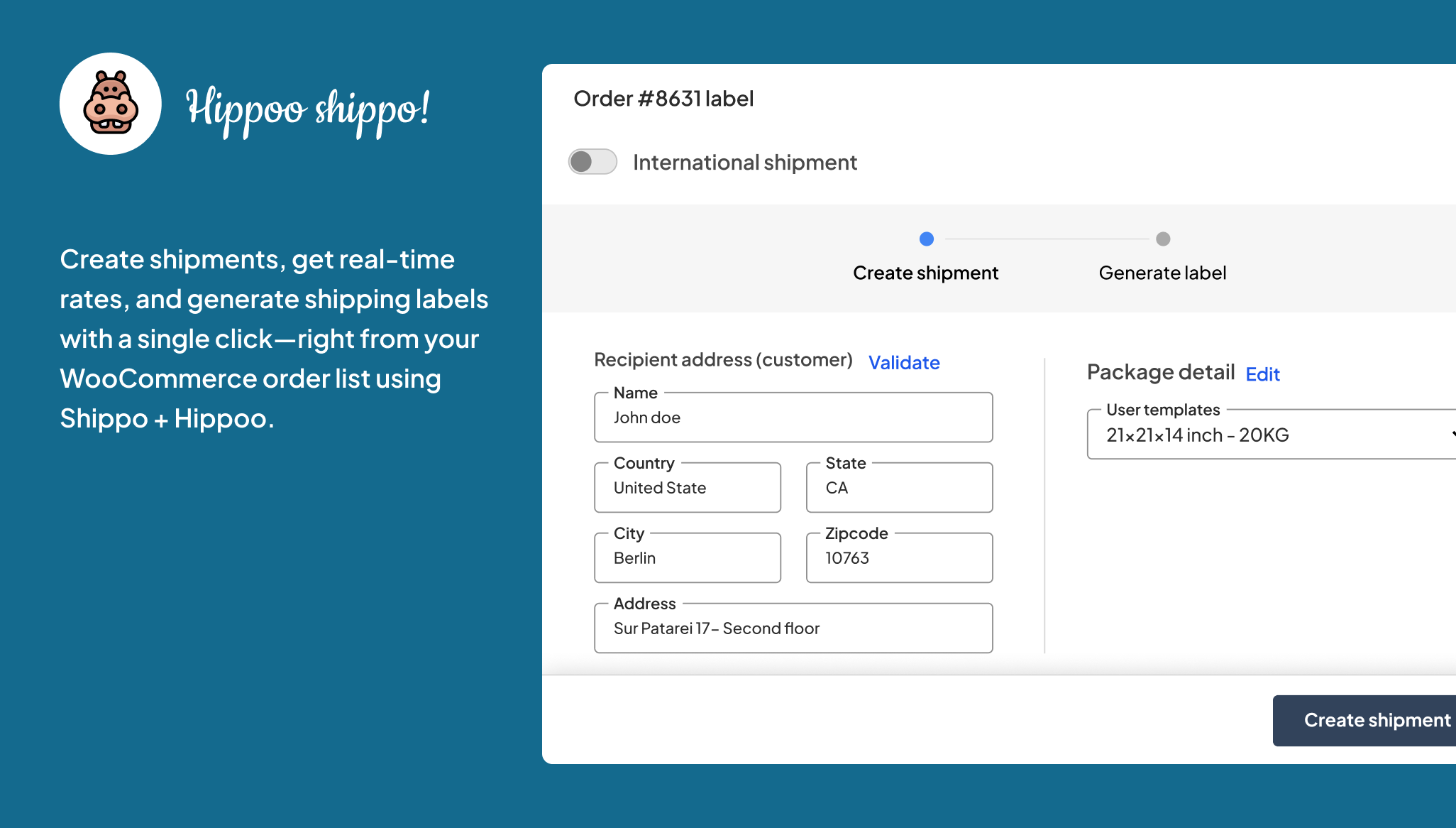 WooCommerce dashboard view: Generate labels easily.