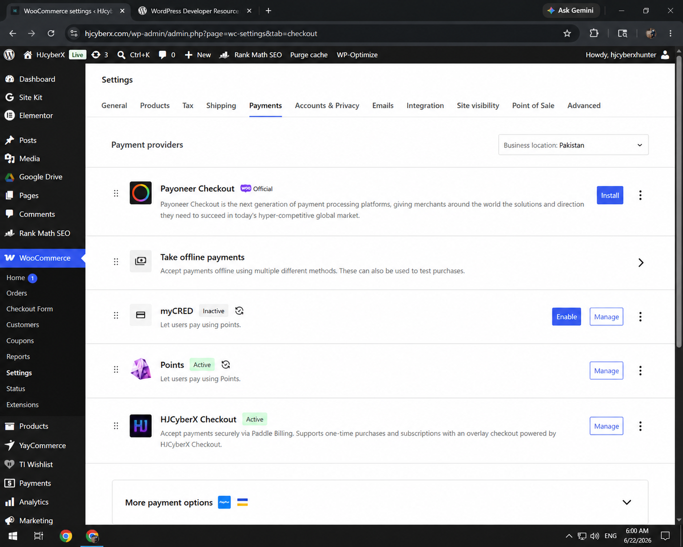 HJCyberX Checkout for Paddle Lite settings page in WooCommerce.
