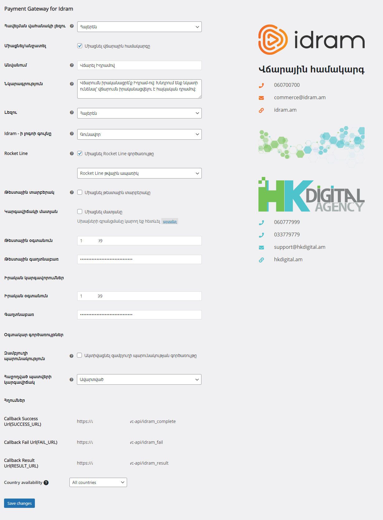 The plugin settings panel