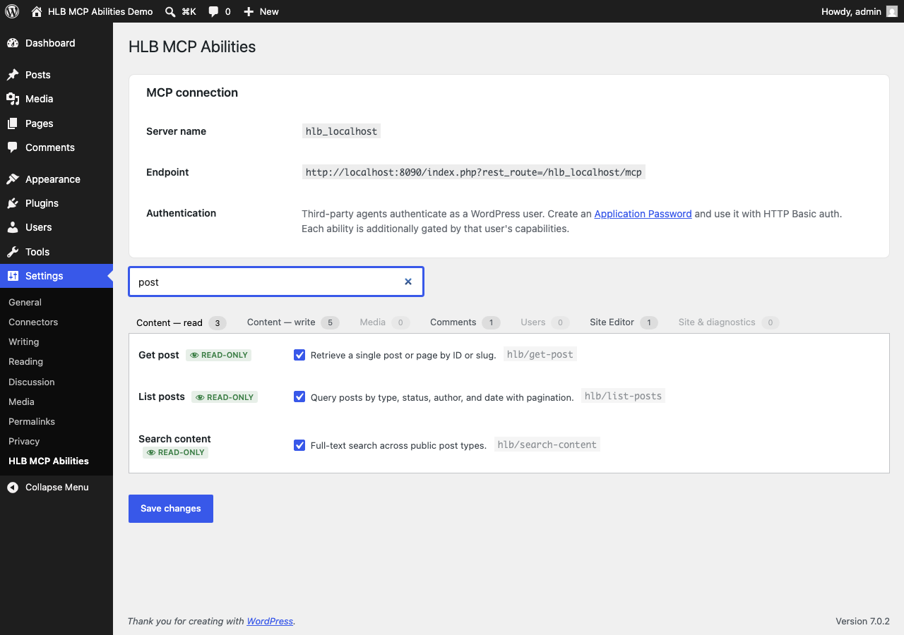 Live search narrows the list by name, id, or description across every category at once.