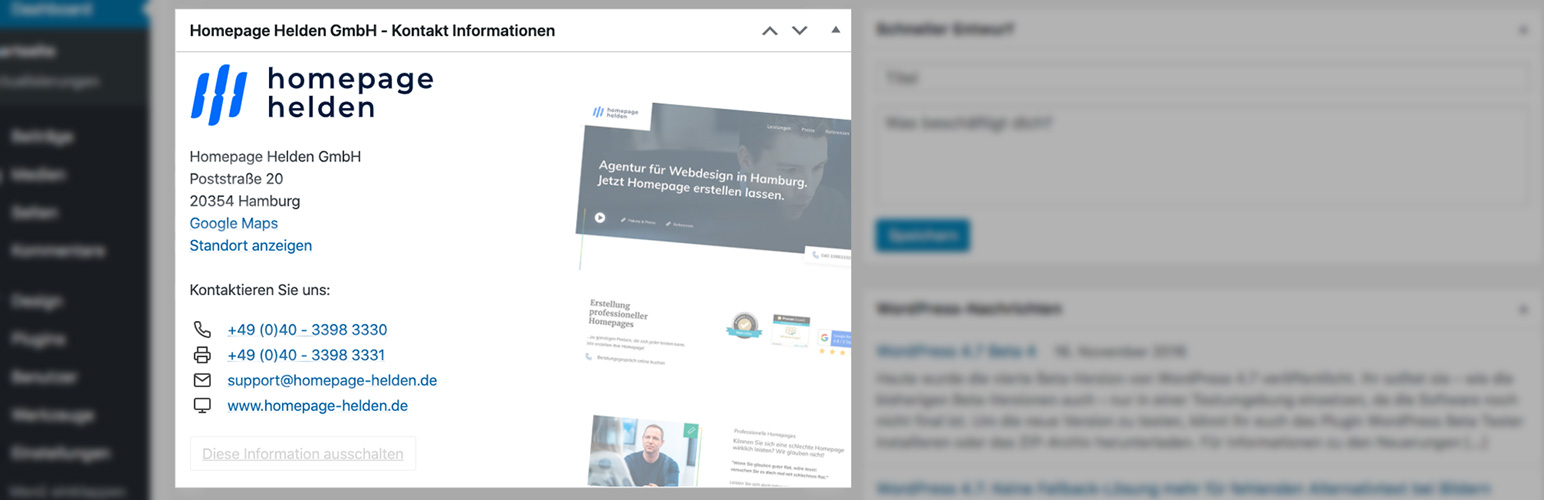Homepage Helden Contact Info
