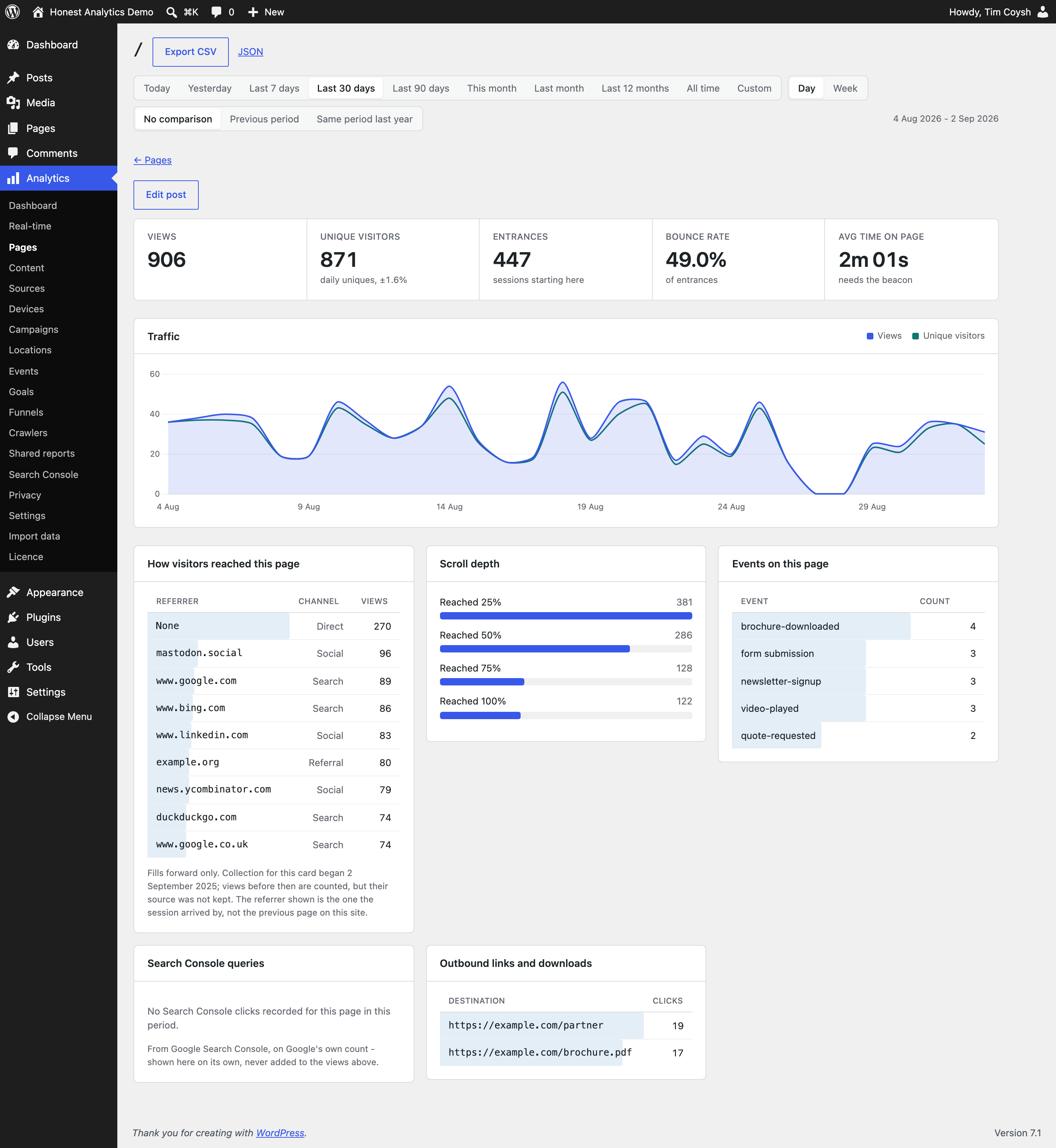 Page detail - how visitors reached one page