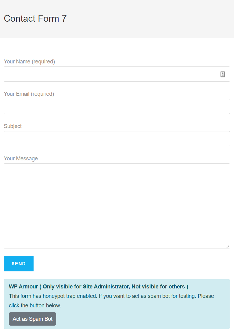 Screenshot #3. Honeypot for Contact Form 7 ( anti spam for contact form 7 )