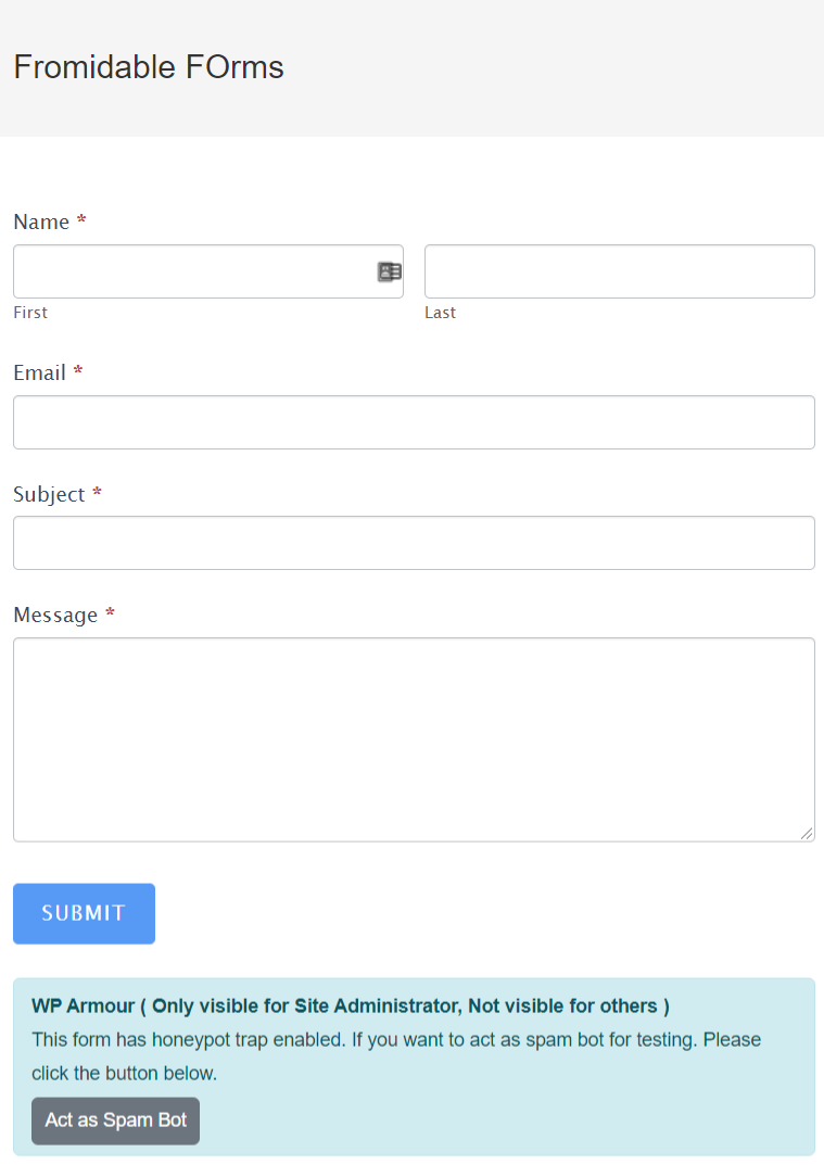Screenshot #4. Honeypot for Formidable Forms ( anti spam for formidable forms)