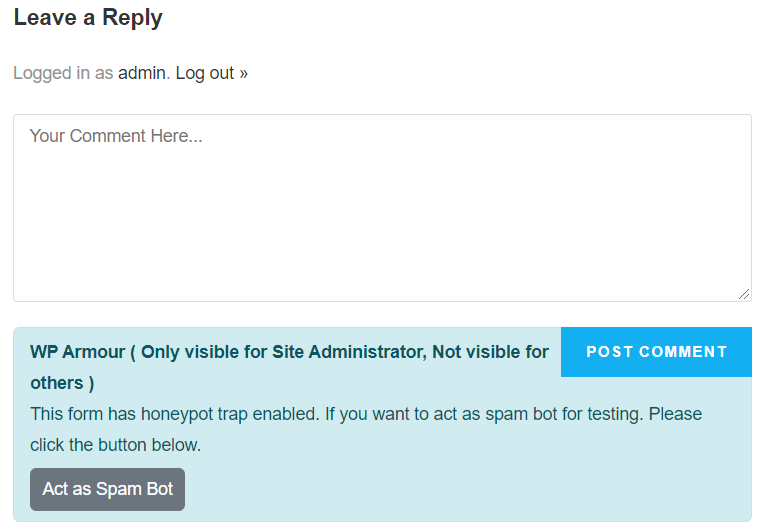 Screenshot #7. Honeypot for Comment ( anti spam for comments )