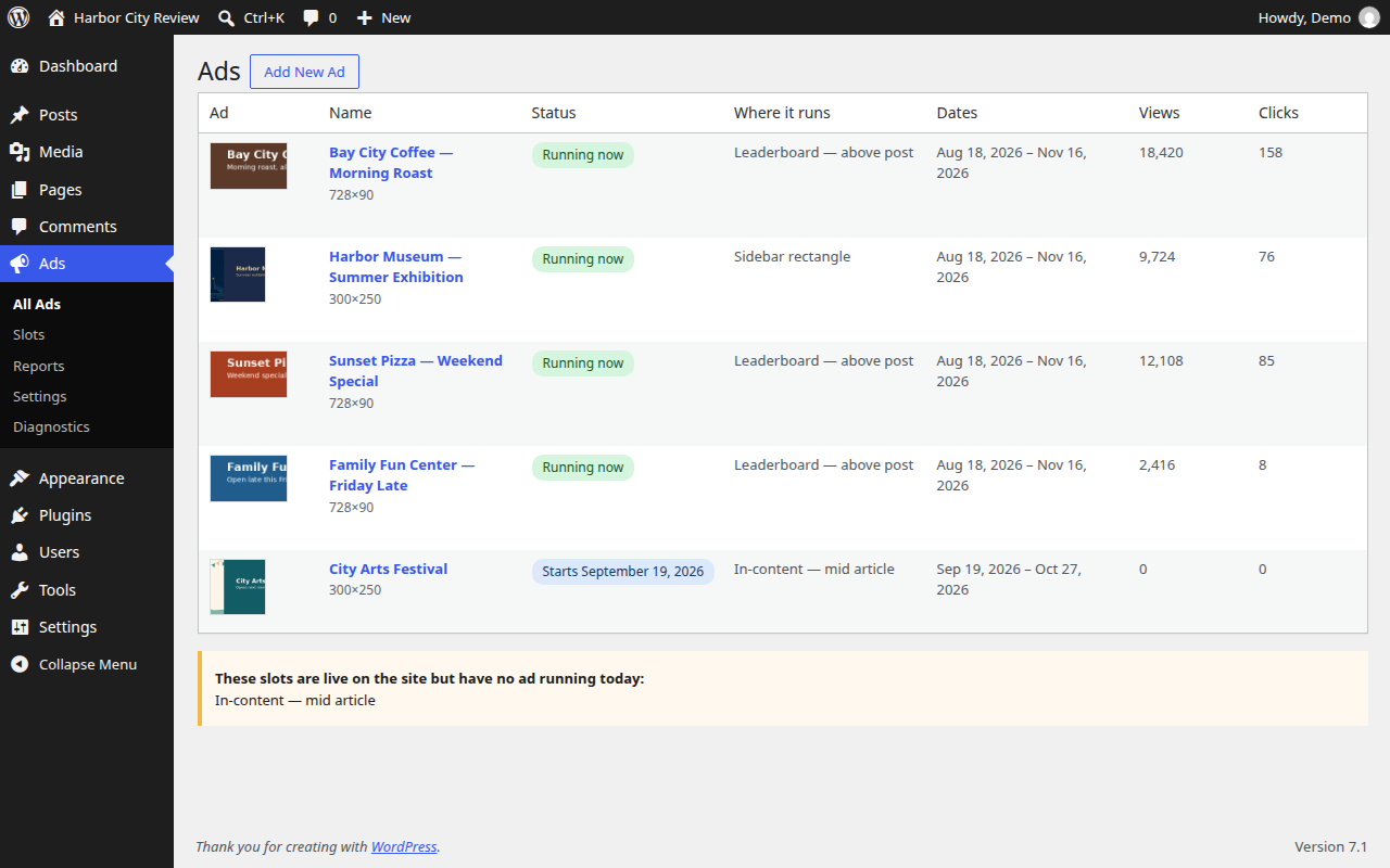 Manage your direct-sold ads from one straightforward screen.