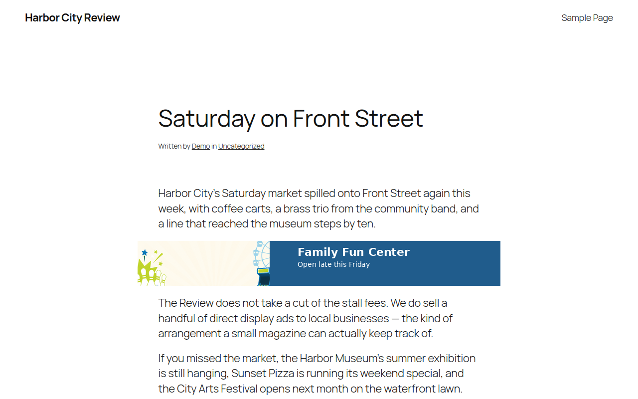 Ads appear in the reserved slot on the published page.