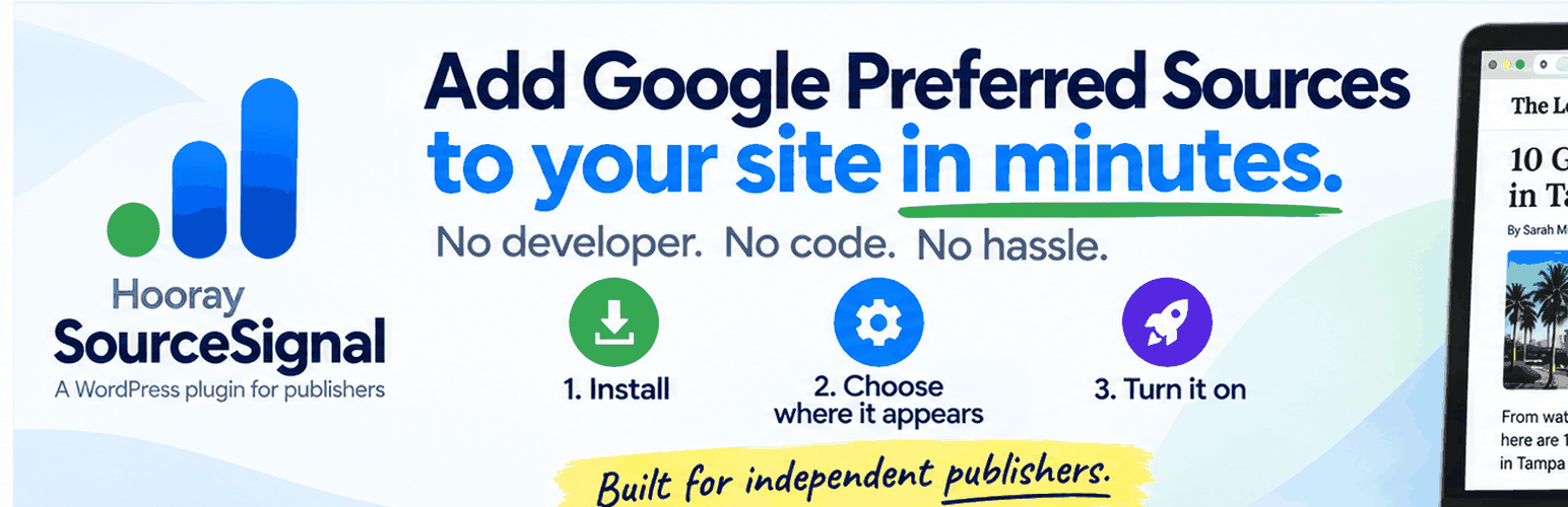 WordPress 外掛 Hooray SourceSignal for Google Preferred Sources 的封面圖片