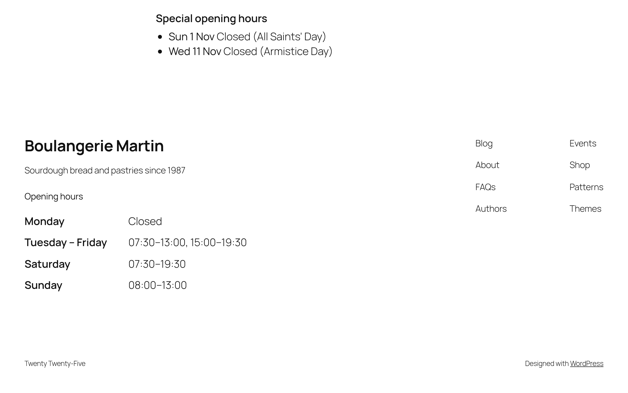 In the footer of every page (block theme footer, widget or shortcode).