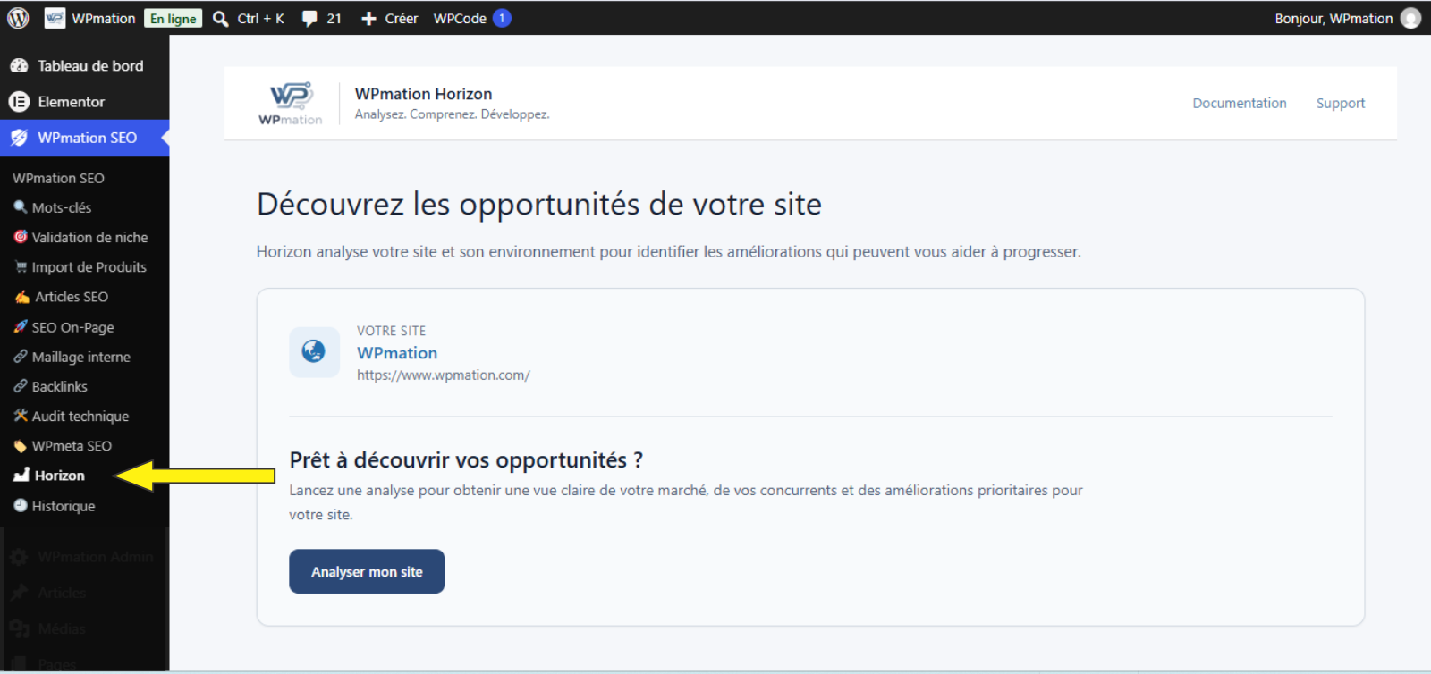 Horizon by WPmation main dashboard.